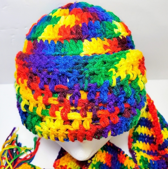 Hand Knitted Rainbow Colored Hood And Scarf main image 8
